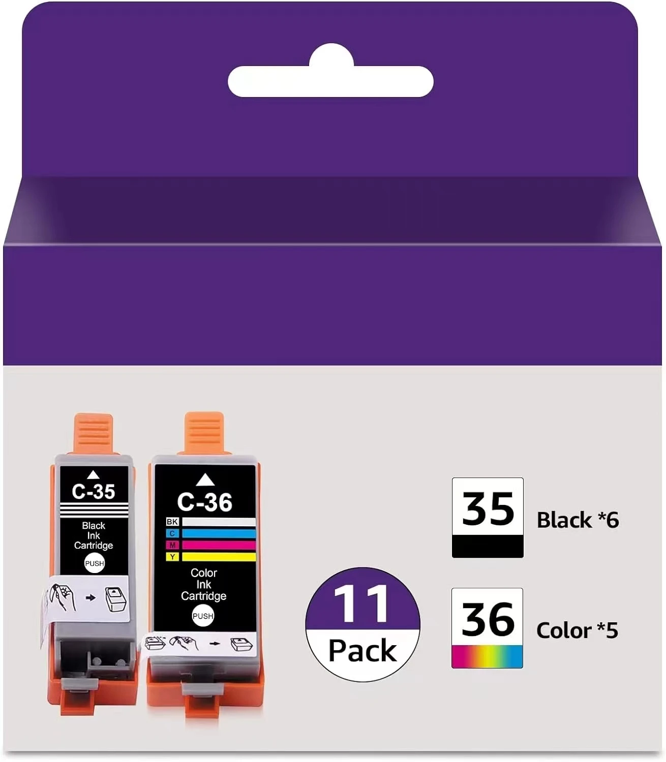 35 36 Ink Cartridges Replacements for Canon PGI-35 CLI-36 Ink Compatible iP110 iP100 TR150 Pixma Printer 6 Black 5 Color