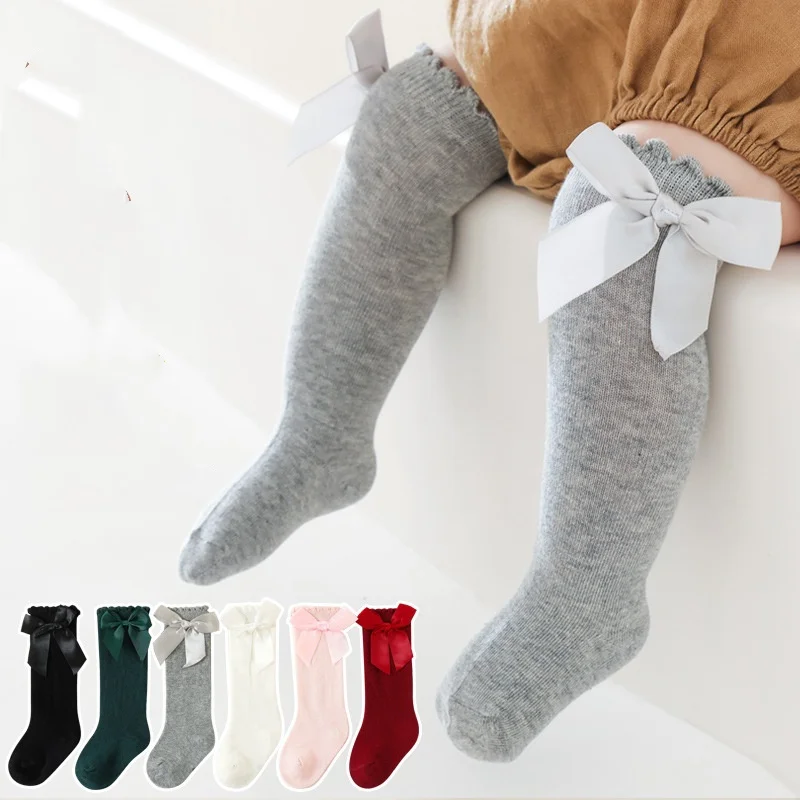 Calcetines largos hasta la rodilla para niñas, medias de algodón con lazo grande español, calcetín de punto de tubo para bebés y niños pequeños, princesa Popular