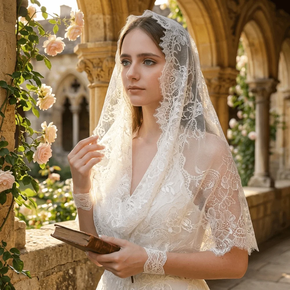 Holy Lace Fabric Women's Headwear Elegant Vintage Style Floral Lace Head Covering Versatile Bridal Veil Women's Fashion