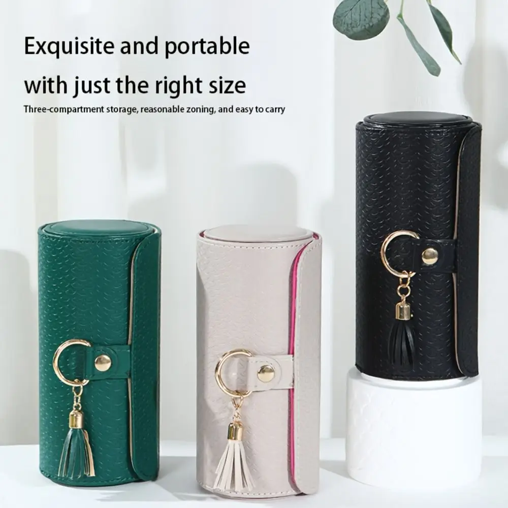 

Magnetic Closure 3-Tier Cylindrical Jewelry Organizer PU Material Three-layer Design Jewelry Box Faux Suede-Lined Interior