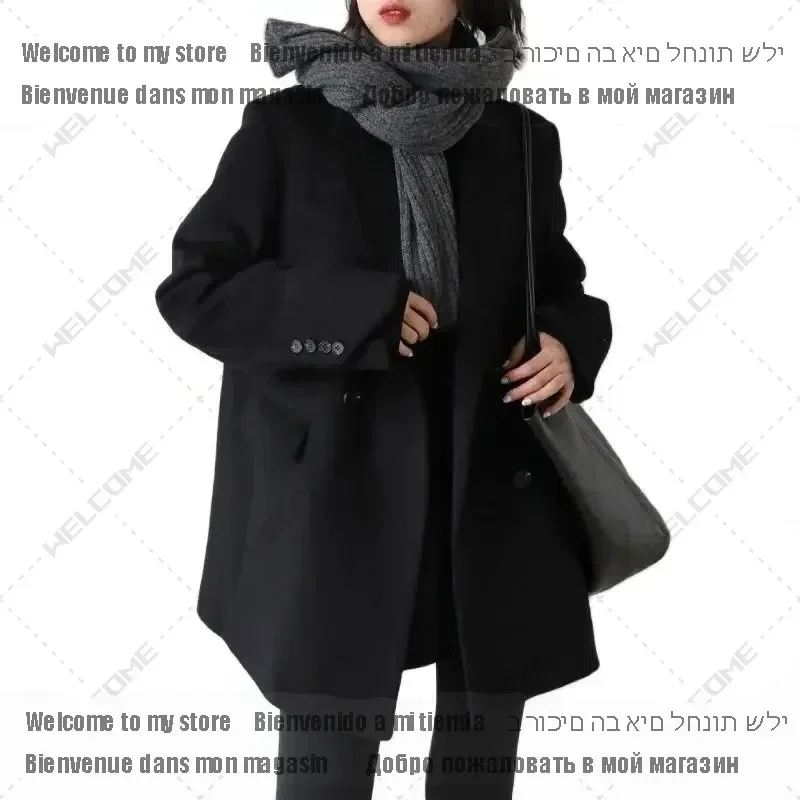 Women's Overcoat Office Lady Tops Autumn Winter Women Wool Blend Coat Solid Mid Long Woolen Blazer Thick Warm Blouse