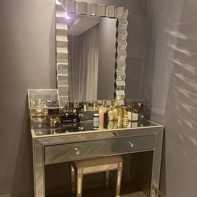 Small Apartment Ins Style Makeup Table Light Luxury Princess Bay Window Dressing Table Internet Celebrity Mirror Dresser