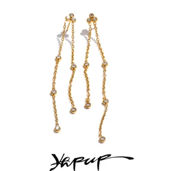 Yhpup Delicate Stainless Steel Zirconia Chic Long Tassel Hanging Drop Dangle Earrings for Women Daily High Quality Jewelry Gift