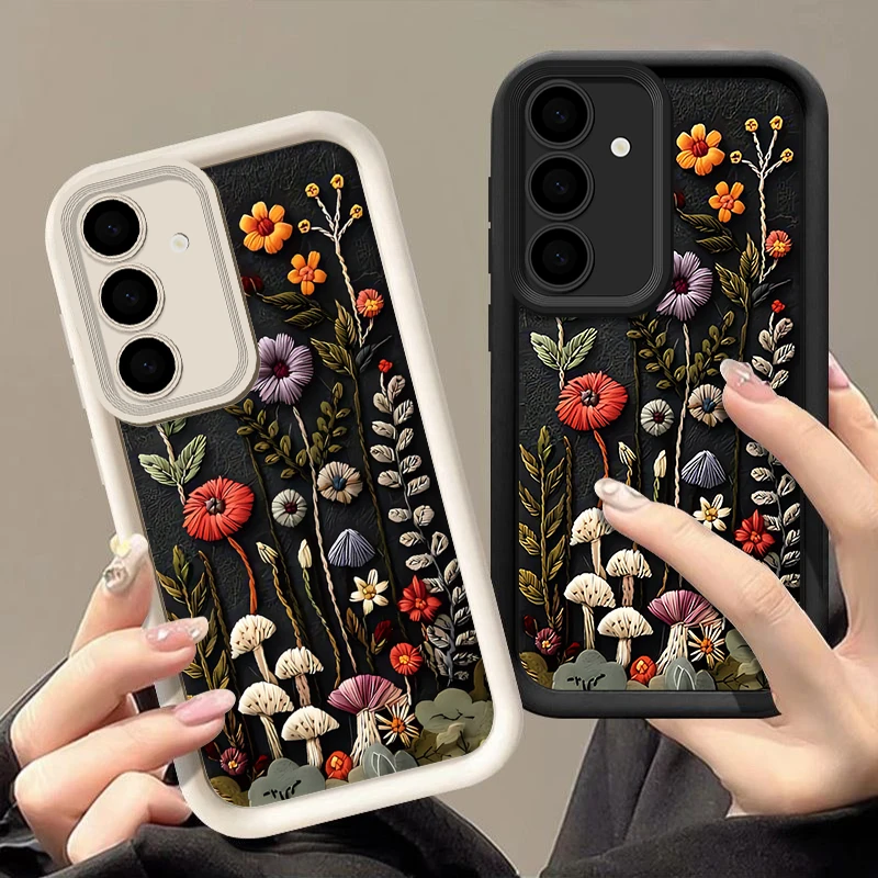 Geprägte Blumendruck-Handyhülle für Samsung Galaxy A56 A16 A17 A15 A55 A54 A26 A36 S25 S24 FE S23 S22 Ultra S25 Edge Soft Cover