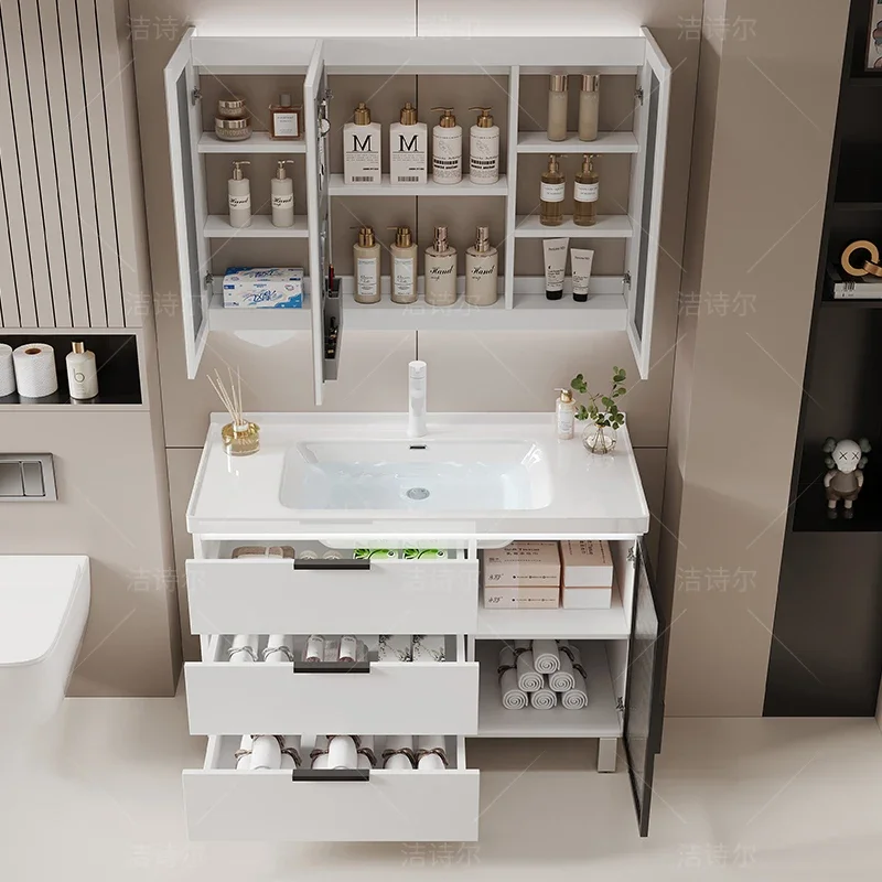

Bathroom Cabinet Combination Ceramic Integrated Basin Modern Vanity Solid Wood Minimalist Bathroom Sink Floor Standing Washbasin
