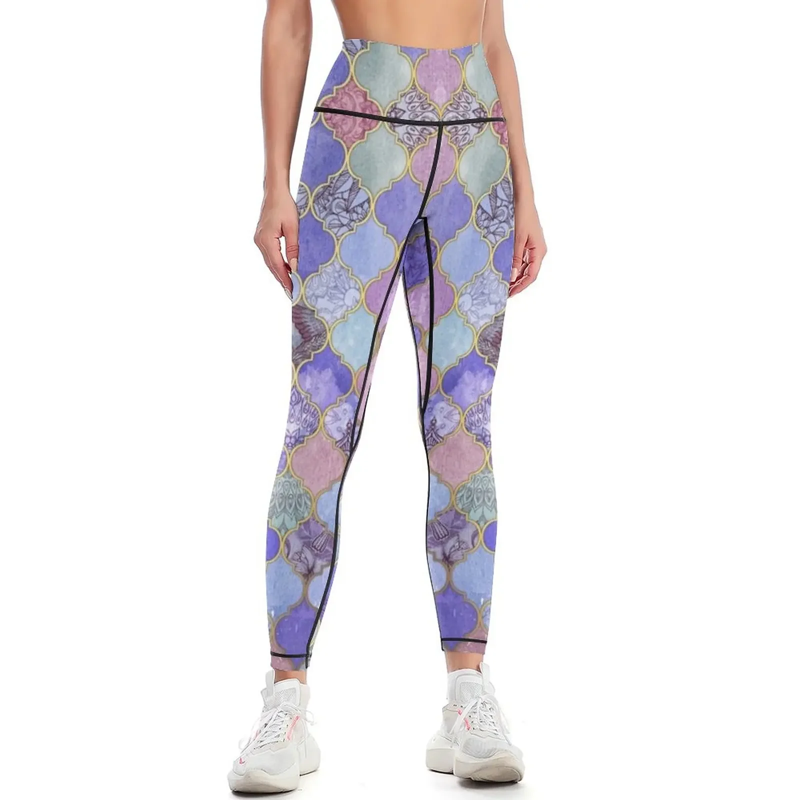 

Royal Purple, Mauve & Indigo Decorative Moroccan Tile Pattern Leggings gym wear Sports pants for Womens Leggings