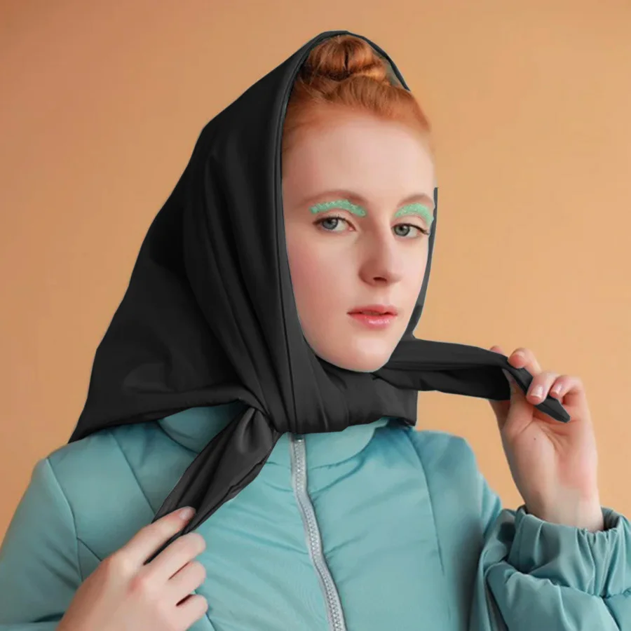 قبعة وشاح شتوية ذات استخدام مزدوج لحماية الرقبة من القطن الدافئ وشاح مثلث سميك على شكل وشاح أحادي اللون كبير الحجم 4w927