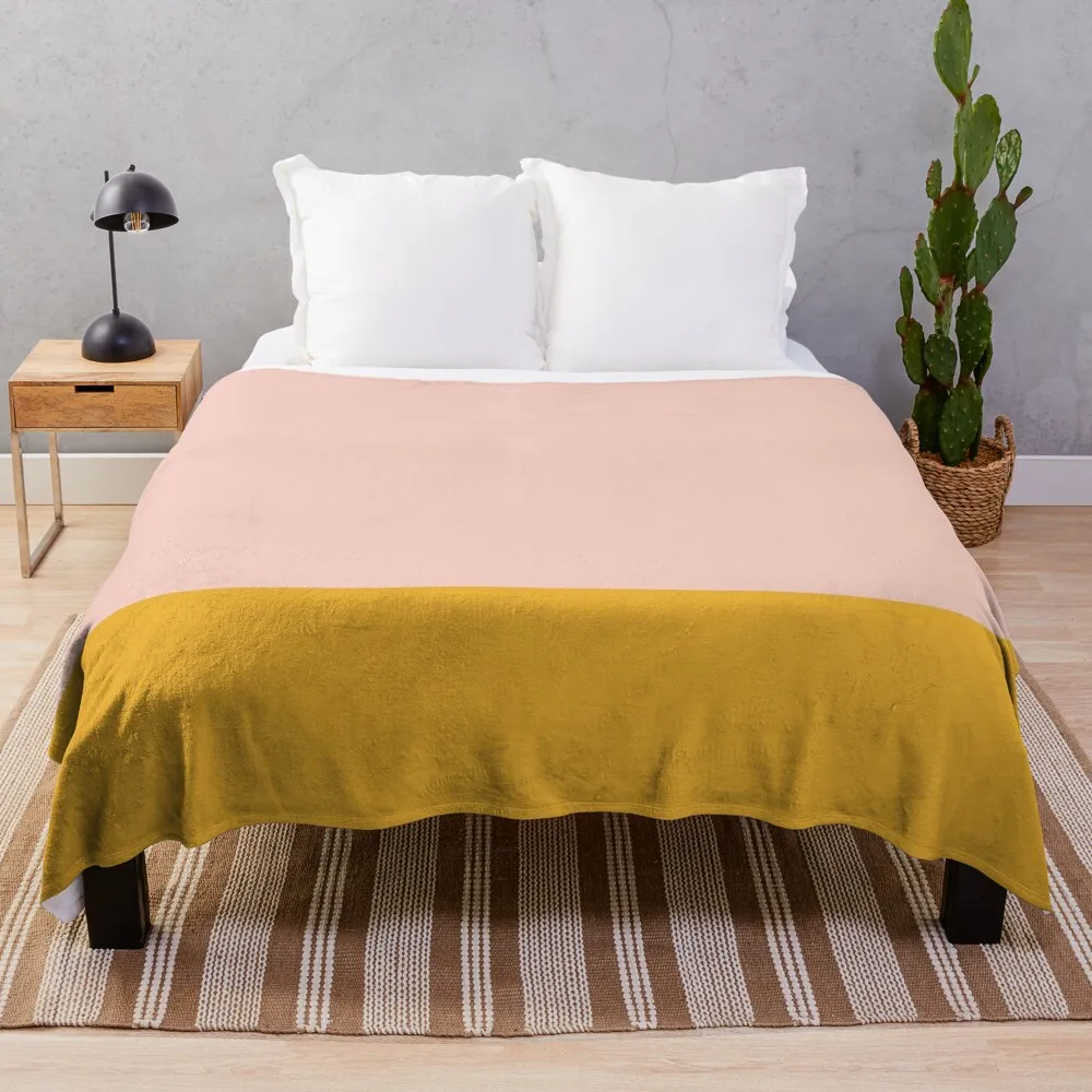 

Blush Pink and Mustard Yellow Minimalist Color Block Throw Blanket Thin Camping Hairy Blankets