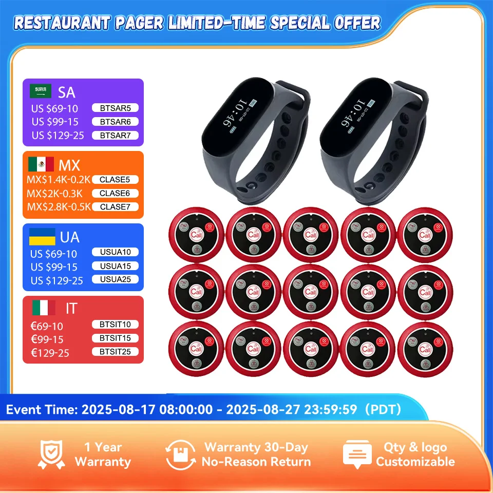 

RETEKESS Restaurant Pager Wireless Waiter Calling System TD112 Waterproof Watch Pager Receiver T117 Call Buttons for Cafe Bar