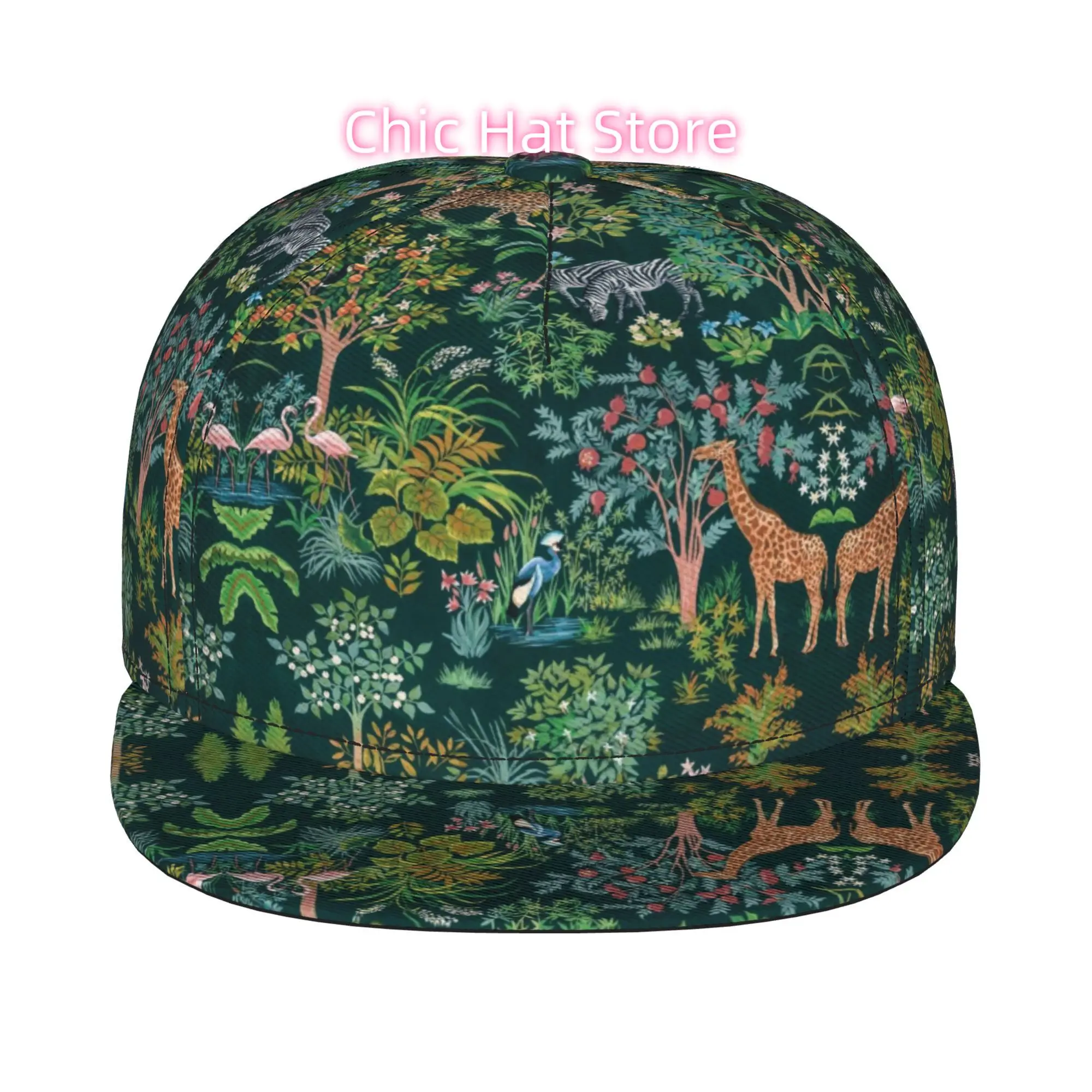 Jungle Wildlife & Foliage Pattern 1pc Fully Printed Hip-hop Caps, Baseball Caps, Stylish Flat-brimmed Baseball Caps, Trucker Cap