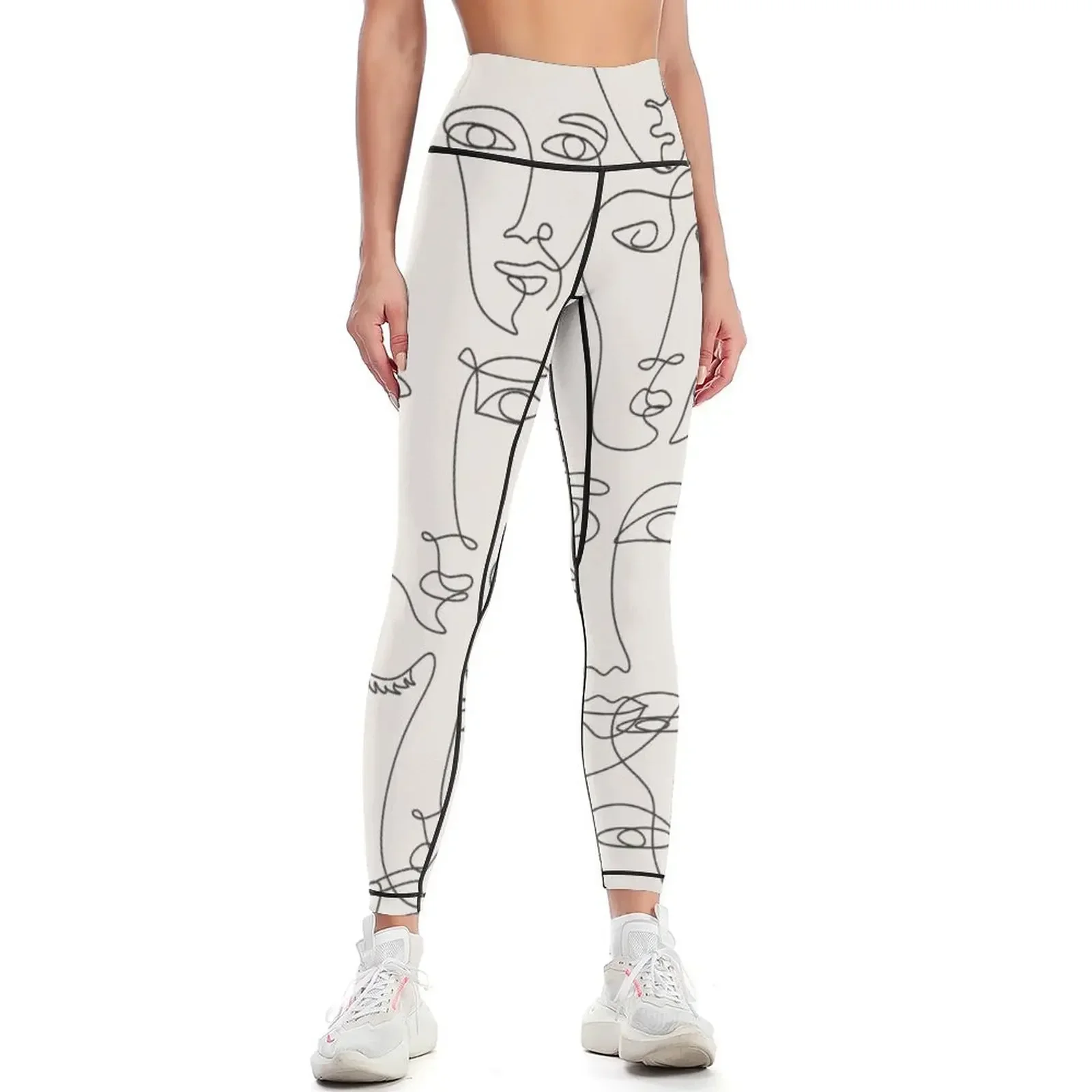 One line drawing abstract face seamless pattern. Continuous line. Modern minimalism art, aesthetic contour. Leggings