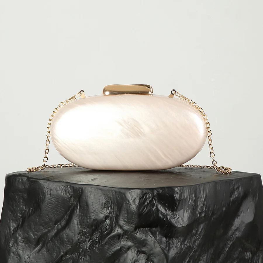 

Women Acrylic Shell Handbags Cute Pearl Pattern Evening Clutch Bag For Wedding Party Small Purses Summer Chains Shoulder Bags