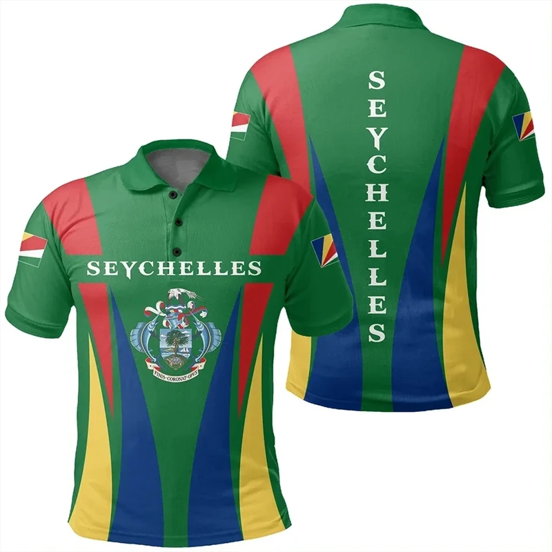 Africa Seychelles Map Flag 3D Printed Polo Shirts For Men National Emblem Short Sleeve Patriotic Coat Of Arms POLO Shirt Jersey