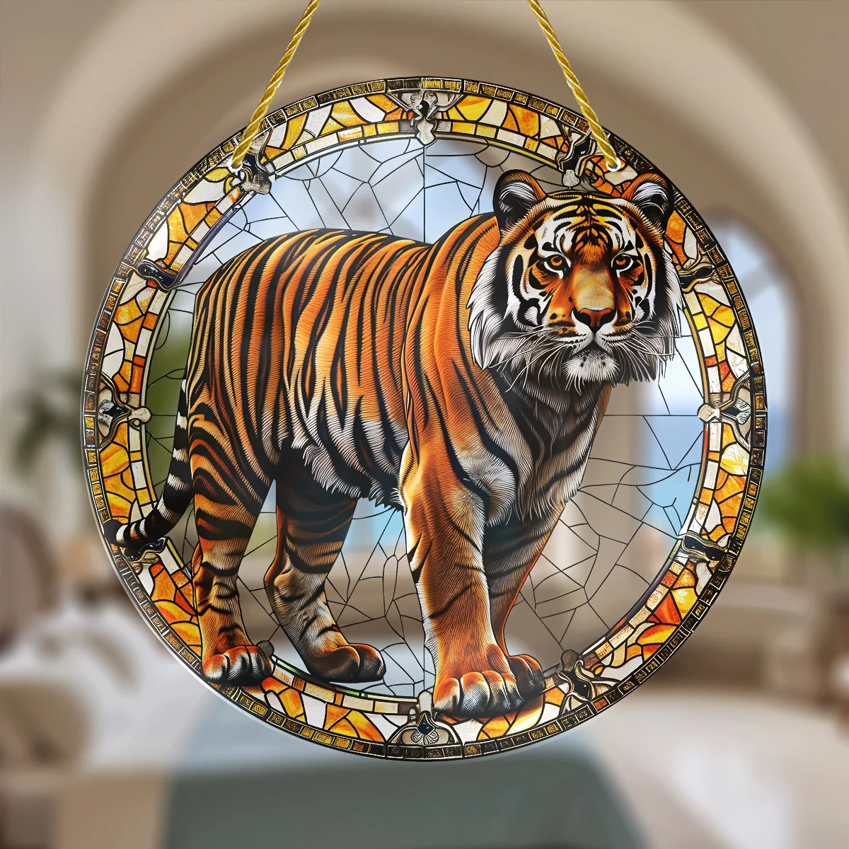 2D Flat, 1pc Acrylic Bengal Tiger Stained Glass Pendant, Sun Catcher with Pre-drilled Holes for Easy Installation, Smooth Edges