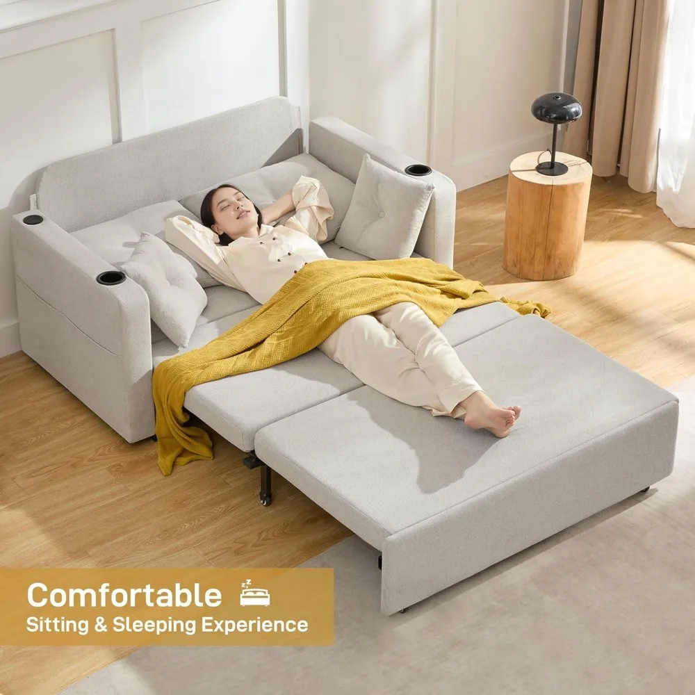 

56" 3-in-1 Convertible Sofa Bed – Full Size Loveseat Sleeper with Storage Pocket & USB for Small Living Spaces