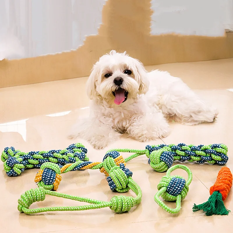 Mini-Hundespielzeug Interaktiver Baumwollseil-Kauball Zahnbürste Welpenspielzeug für Zahnen Große Kleine Hunde Haustierzubehör