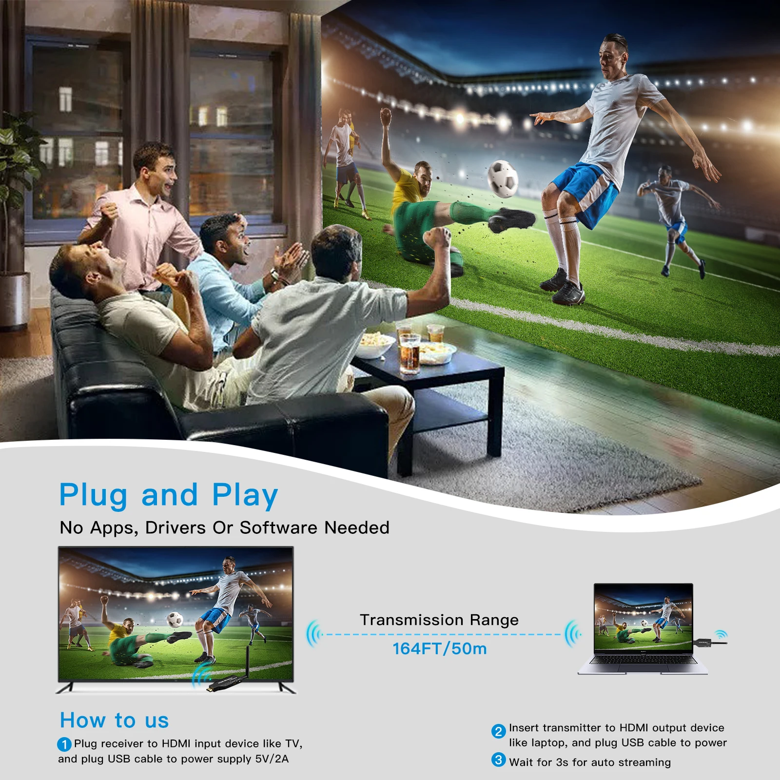 Imagem -05 - Ipazzport-transmissor e Receptor Hdmi sem Fio Extensor hd Transmissão de Áudio Vídeo de Laptops pc para Tvs 50m 1080p