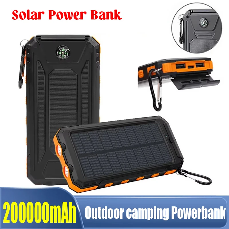 

200000mAh Solar Power Bank Large Capacity Backup Portable Charger for Camping Fishing Outdoor External Battery