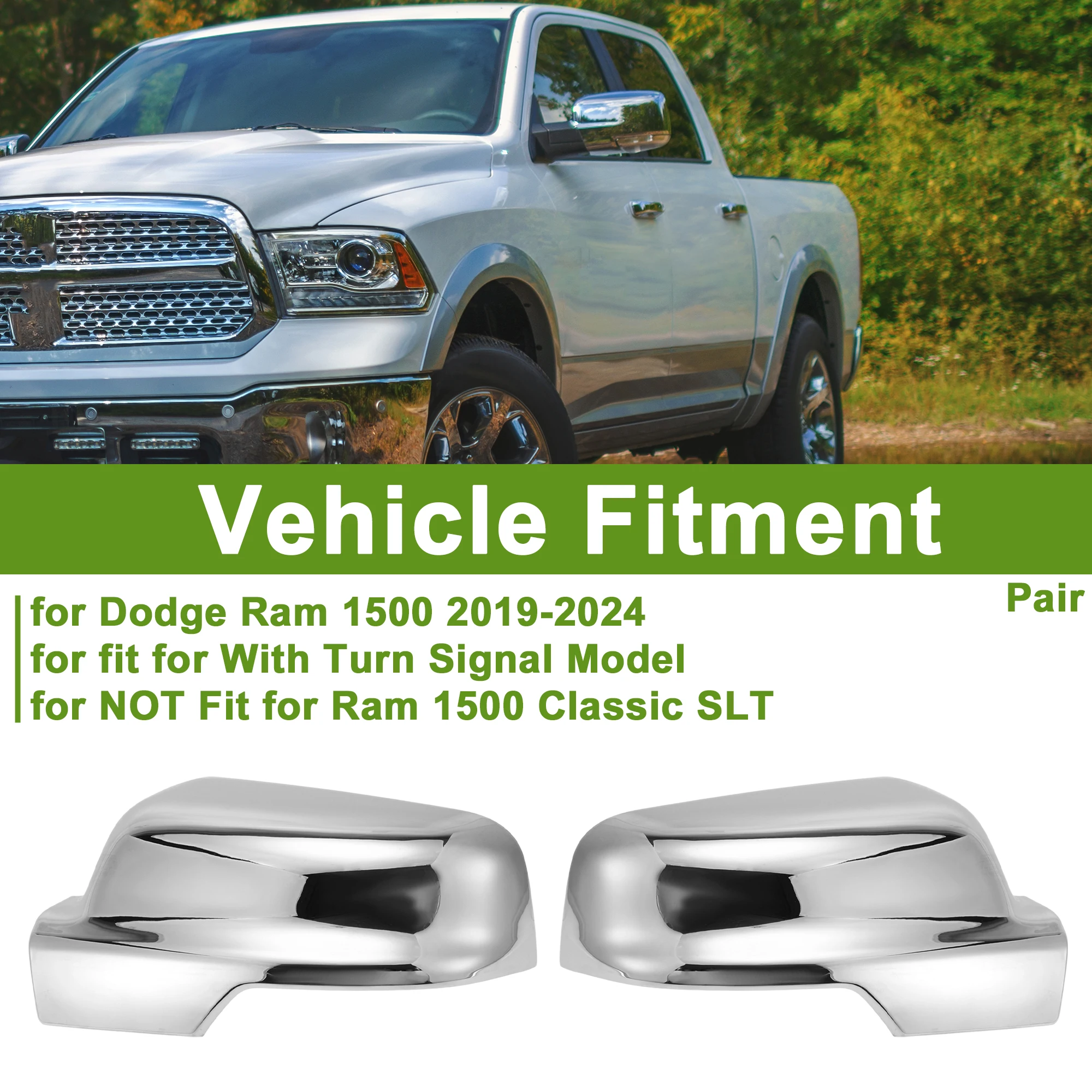 

UXCELL Mirror Cover Cap Replacement Electroplating Color for Dodge for Ram 1500 19-24