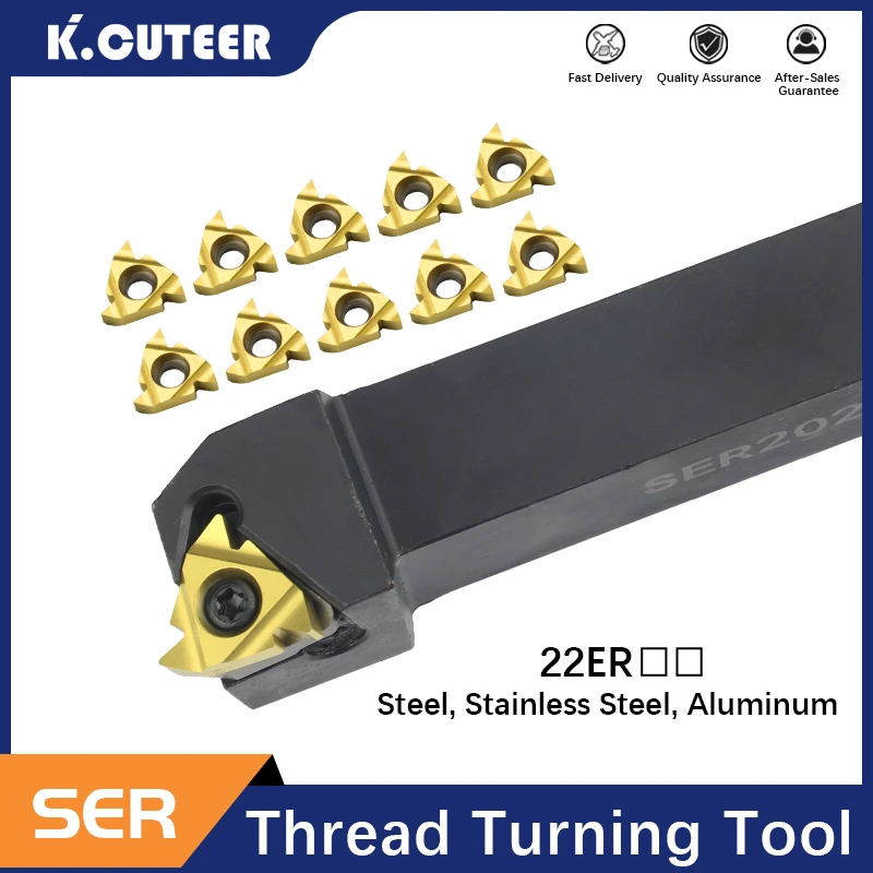 1pc SER2020K22 SER2525M22 SER3232P22 External Thread Turning Tools Lathe Cutter 22ER Carbide inserts CNC Holder Set