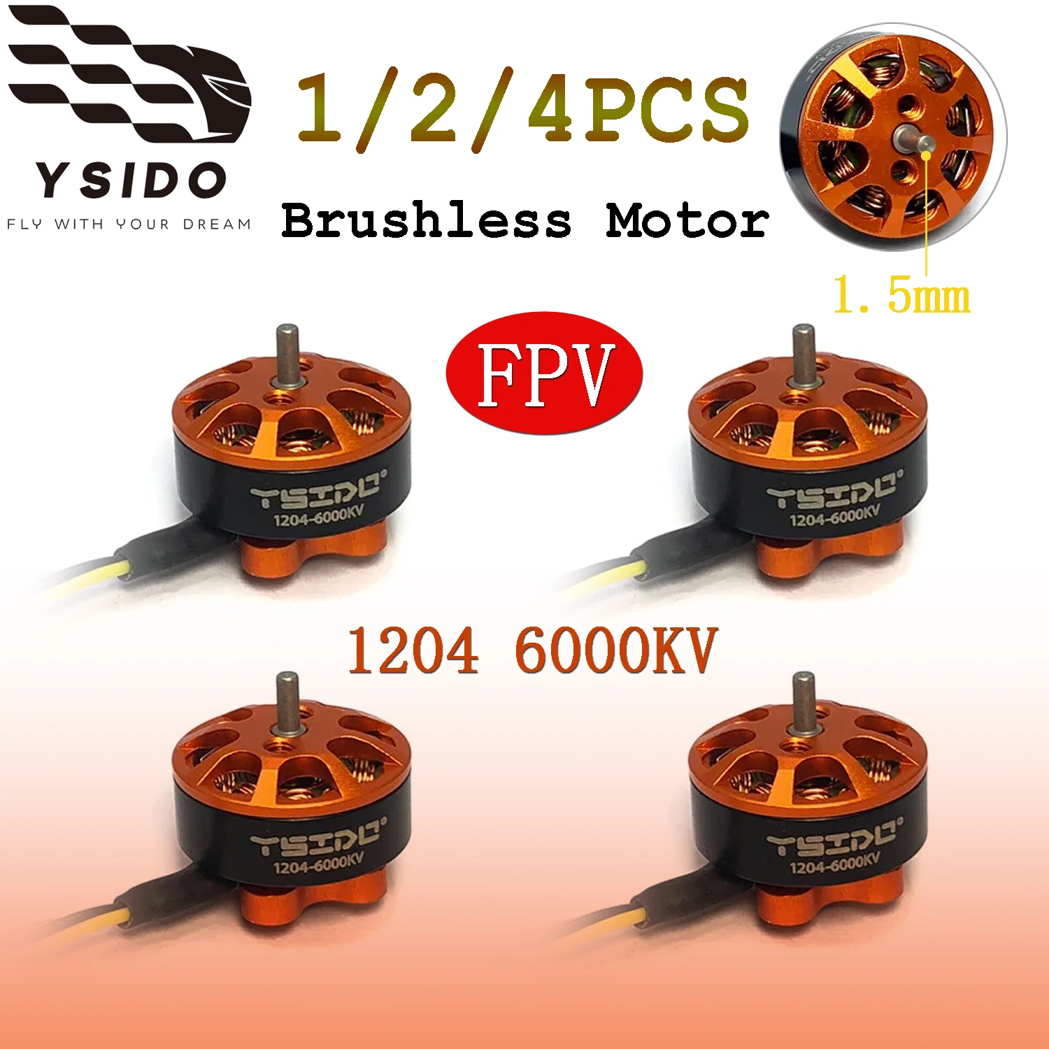 

1/2/4 шт. Бесколлекторный микро-мотор YSIDO 1204 6000KV 2-3S с валом 1,5 мм для FPV-дрона 3in Toothpick Tyro89, мини-мультиротора 100-150 мм