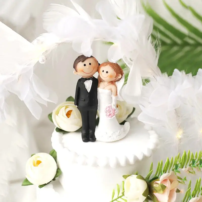 White Wedding Cake Topper Bride and Groom Bridal Shower Rustic Wedding Gift Cake Decoratings Valentines Day Engagement Decor