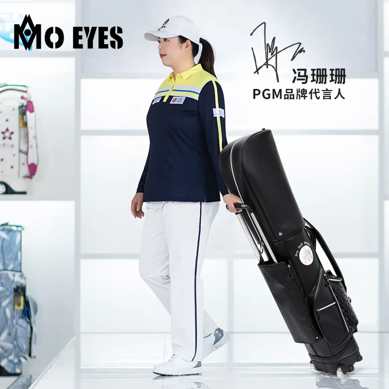 PGM MO EYES Golf Bag for Women with Wheels Lightweight Travel Golf Club Carrier Portable Trolley