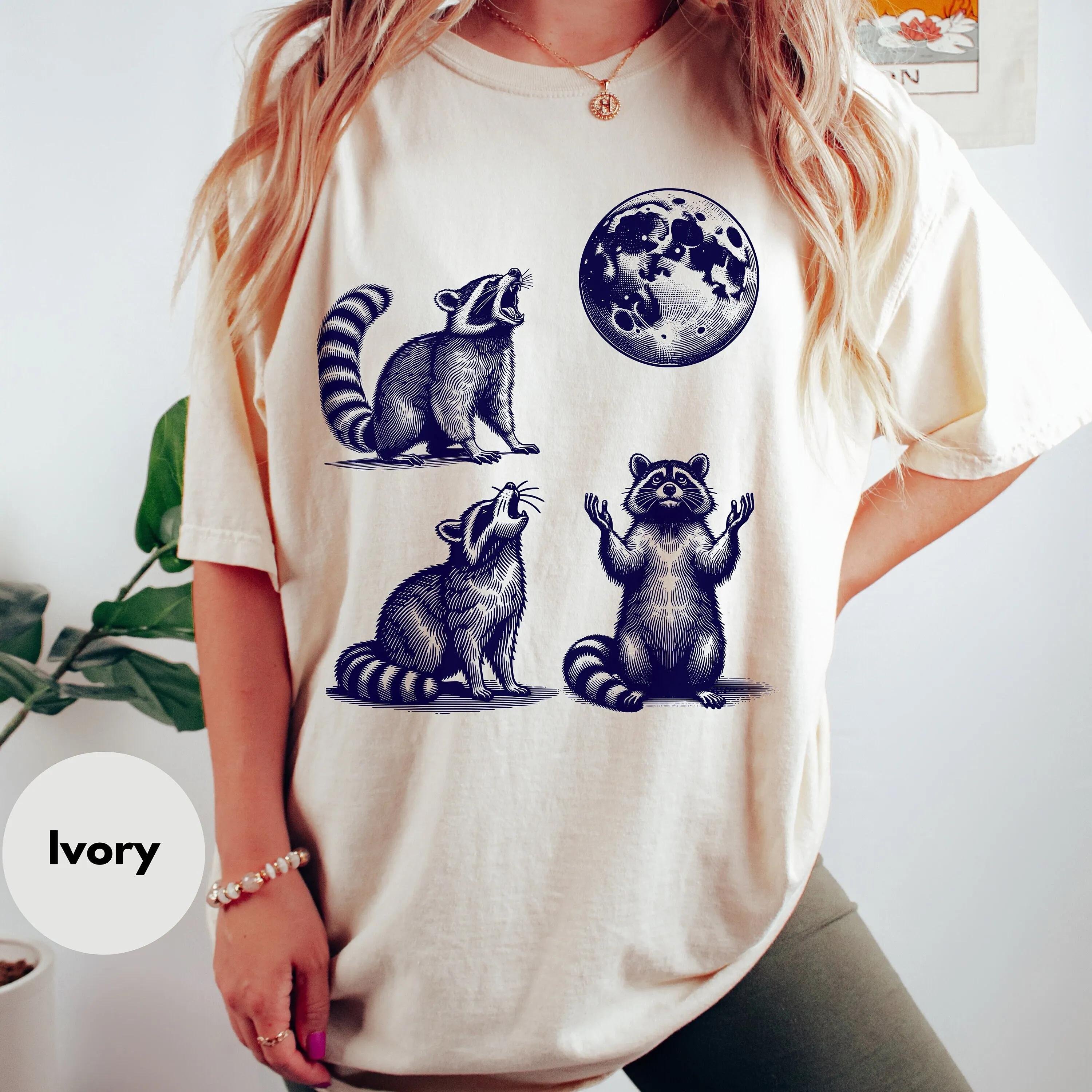 

Three Racoons Vintage T Shirt Funny Racoon Moon Retro Silly S Weird