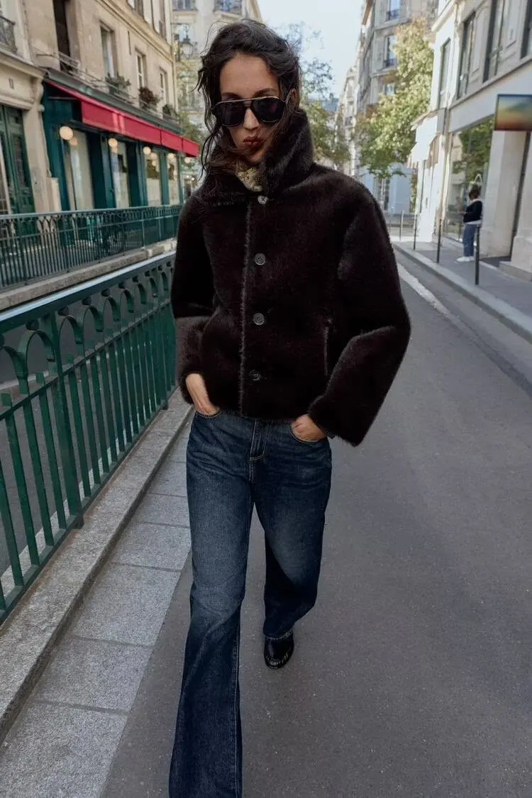 

Autumn Winter New Arrival Women's Casual Sle Double-Sided PU Leather Jaet Coat Long Sve Turn-down Collar Faionable Y...