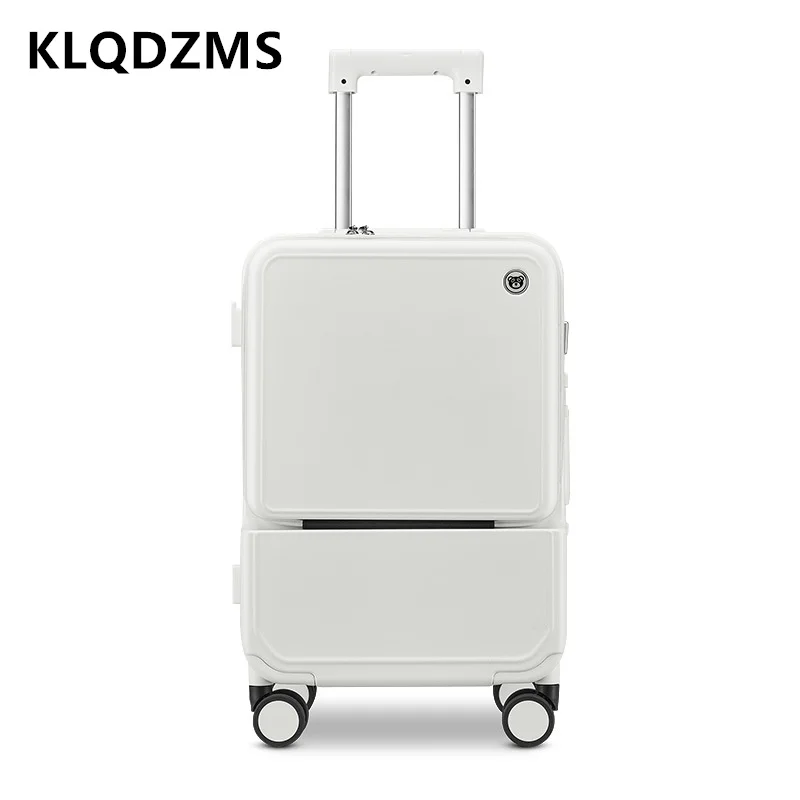 

KLQDZMS High Quality Suitcase 20 Inch Front Opening Laptop Boarding Case 24" Aluminum Frame Trolley Case USB Charging Luggage