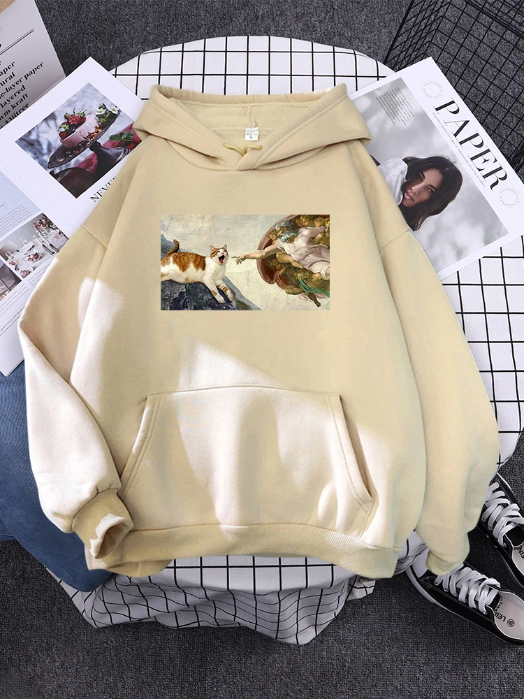 Hoodies God And Cat Printing 2024 New Autumn Women'S Hoodie Long Sleeve Warm Hoody For Women Punk Harajuku Female Sweatshirt