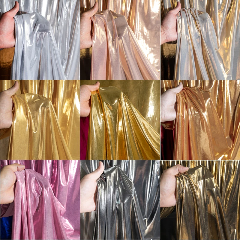 Elasticity Liquid Metallic Lame Fabric for Dance Wear Costumes Dresses Leggings Background Decoration Clothing Designer Material