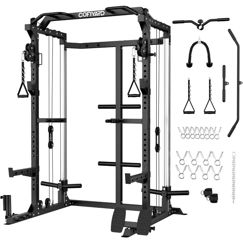 

Cofiyard Power Cage, Power Rack with Dual Pulley System,Multi-Function Squat Rack with Cable Crossover, Home Gym Workout Machine