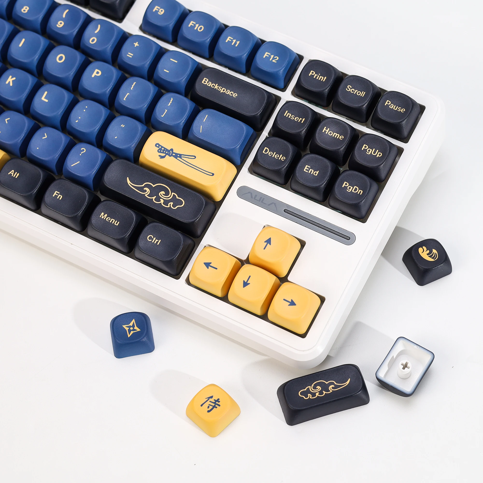 KBDiy 131 Keys GMK Blue Samurai Keycaps Retro KOA MOA PBT Keycap Custom For Gaming Mechanical Keyboard Key Caps Set 75% 60% 61
