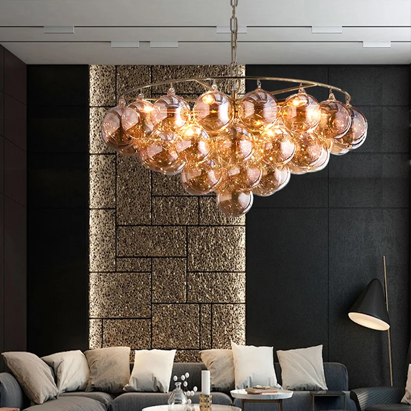 AiPaiTe French Inspired Gold Bubble Glass Lustre- Dimmable Pendant Lamp for Ceilings in Hotels