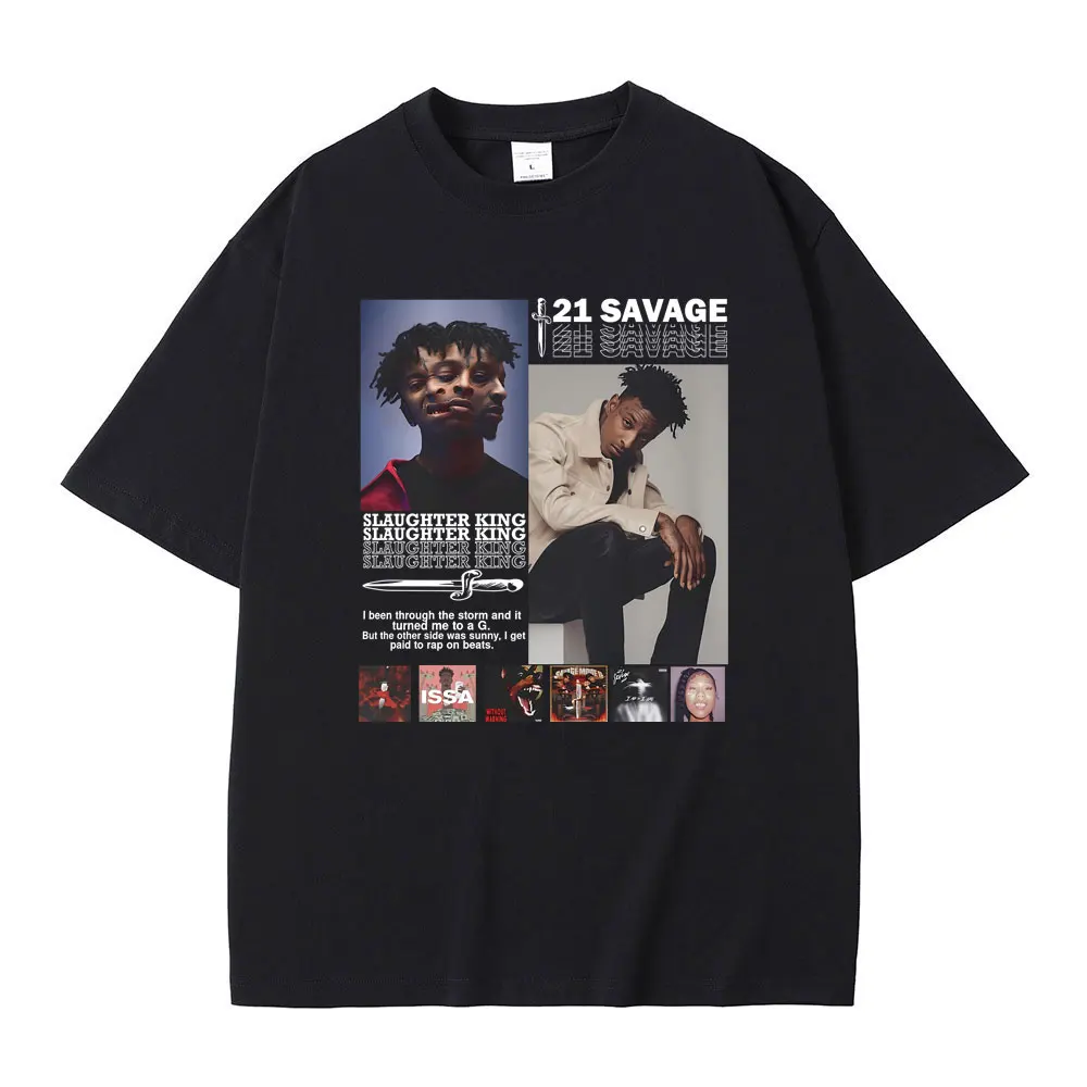 

Rapper 21 Savage Hip Hop Vintage T Shirt Slaughter King Album Merch T-shirt Men Vintage Streetwear Men's Casual Oversized Tshirt