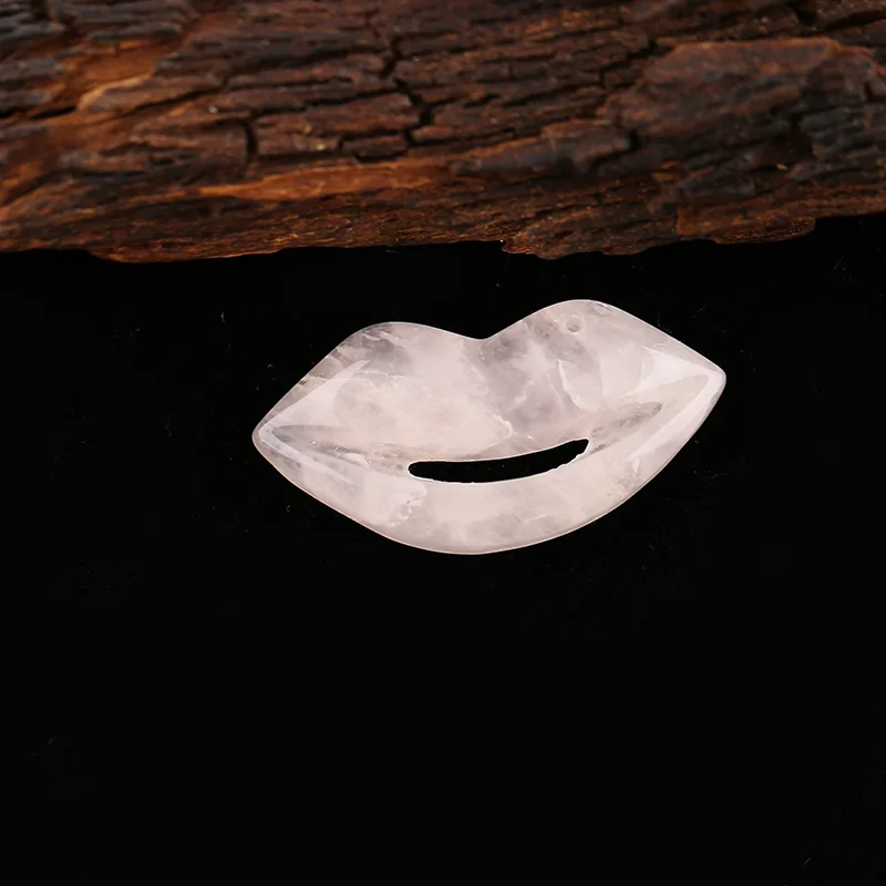 Rose Quartz Carved Mouth Carving Pendant Bead,Natural Stone Fashion Jewelry Necklace Accessories34x24x5mm 9.8g