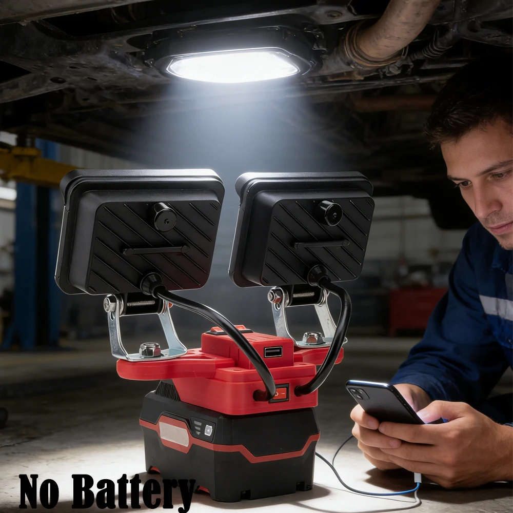 

For Lidl Parkside X20V Li-ion Battery Dual Head LED Work Light Camping Fishing Workshop Emergency Camping Light W/USB Charging