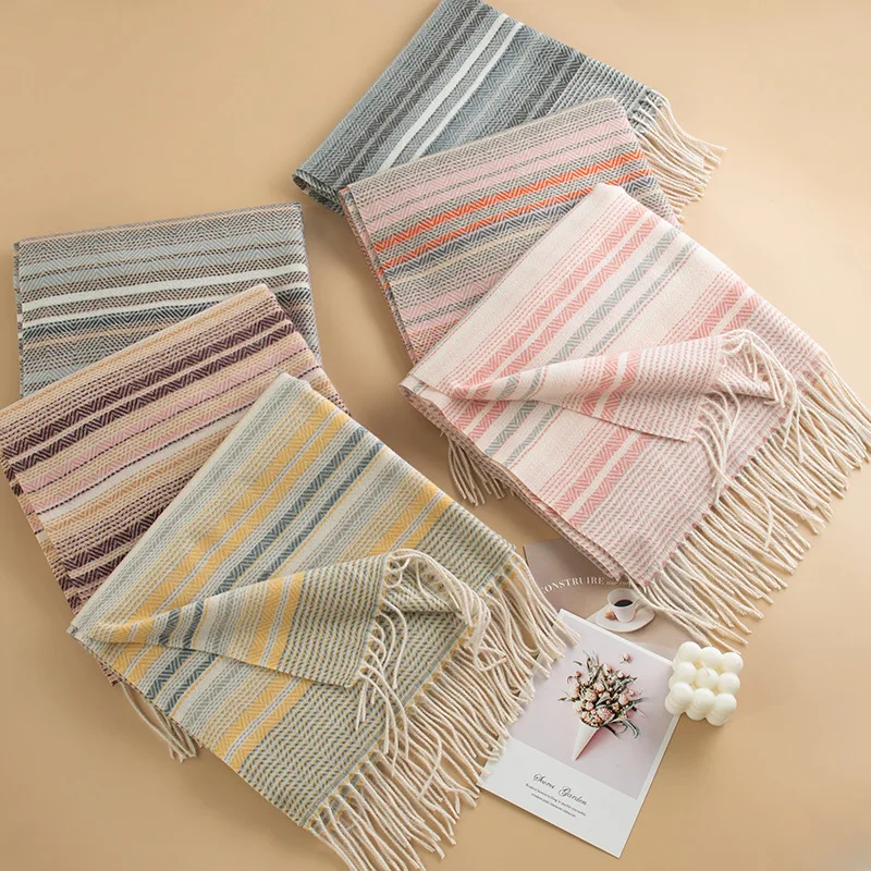Korean Version of Imitation Cashmere Plaid Thermal Shawl Scarf Unisex Autumn and Winter Fashion Commuter Fringed Scarf