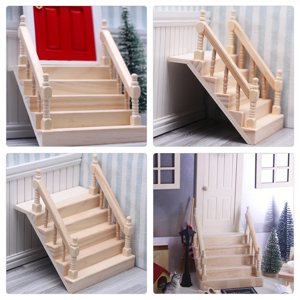 House Mini Wooden Handrail Staircase Miniature Scene Step Furniture Model Tiny Toy