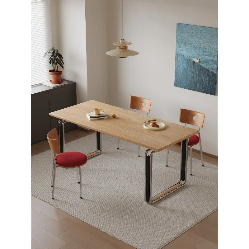 Bauhaus solid wood dining table antique household rectangular stainless steel desk