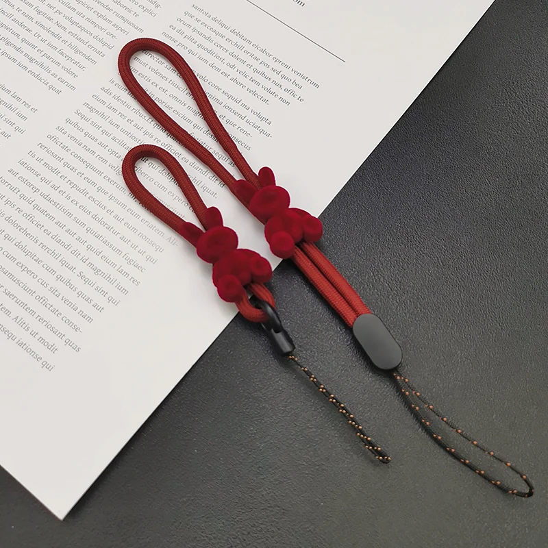 Mobile Phone Lanyard Wrist Short Fluffy Rabbit Woven Belt Pendant Ring Short Simple Pendant Universal Chain Finger Clasp Sling