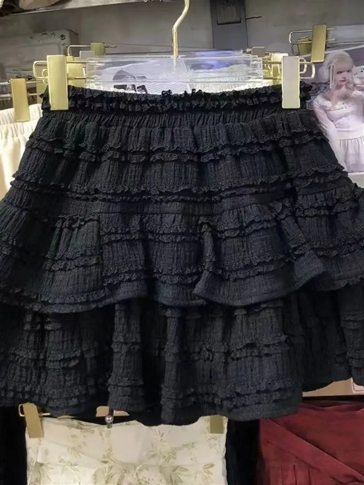 Sweet Ballet Sle Ruffle Lace f Skirt Puffy ort Cake Skirt Soft Girl Spring Design Sense Unique Fre Sle High Waist
