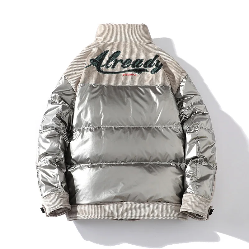Chaquetas de plumón para hombre y mujer, abrigo con bordado de letras, acolchado de burbujas, de cuero PU, Parkas de retales de pana para pareja,