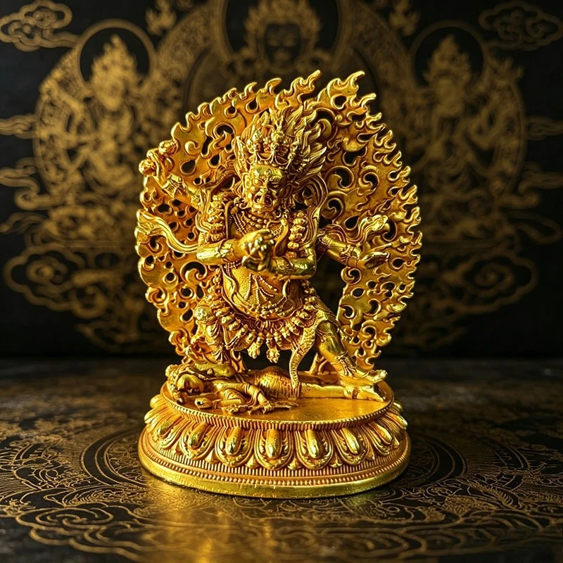 Vintage Four-Armed Mahakala Buddha Statue Wrathful Guardian Deity Sculpture Tibetan Tantric Buddhist Altar Decor Ornament