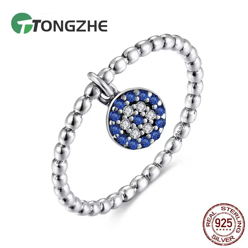 

TONGZHE 925 Sterling Silver Evil Eye Rings for Women Blue Stone CZ Eye Bead Couple Rngs Vintage Stackable Rings Turkey Jewelry