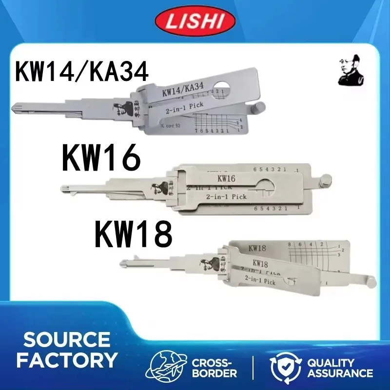 LISHI KW14/KA34 KW16 KW18 2 in 1 Pick Decoder Professional Locksmith Tool For  Motorcycle Lock Decoding Repair