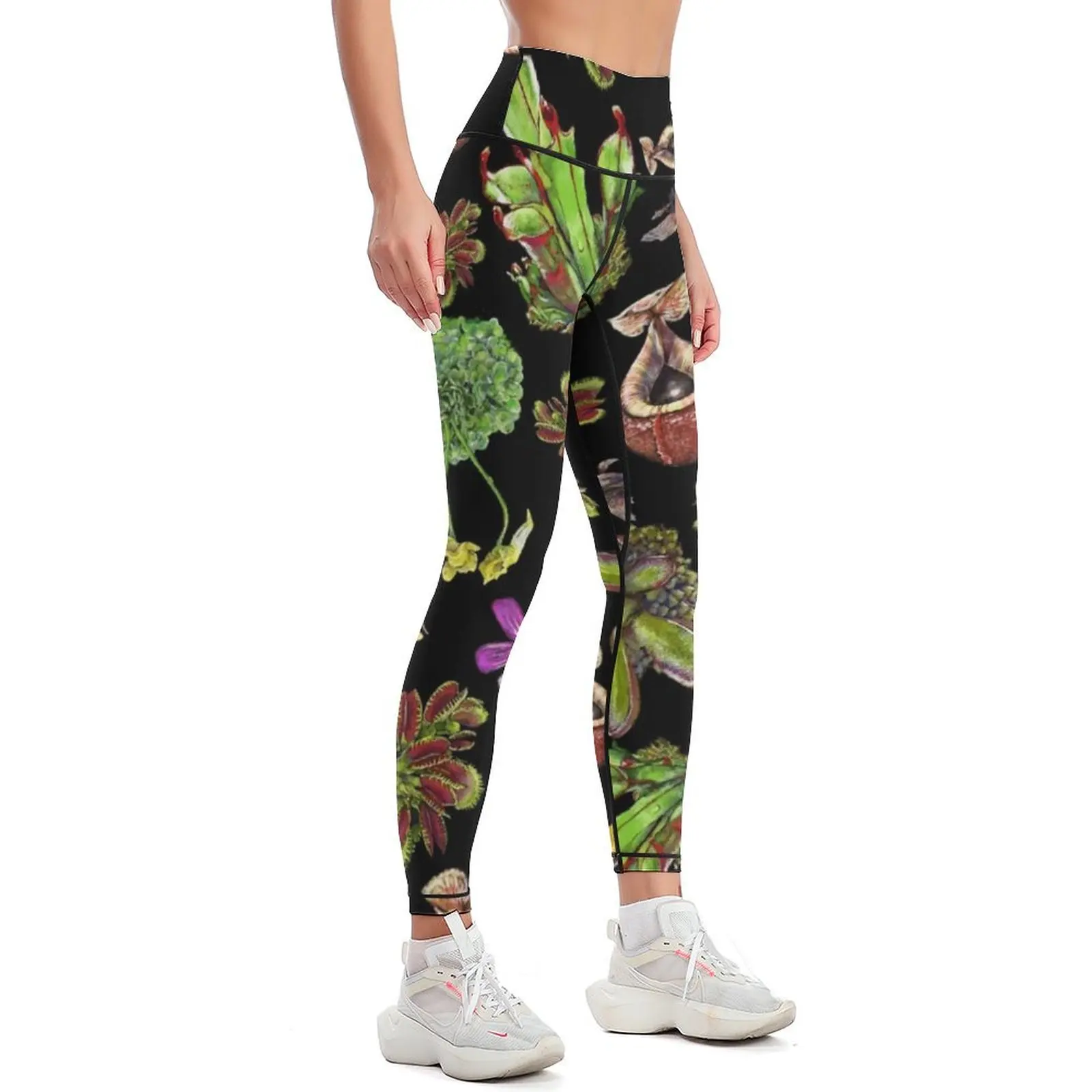 Carnivorous plants black background Leggings for fitness Women's tights sports woman gym sport pants Womens Leggings