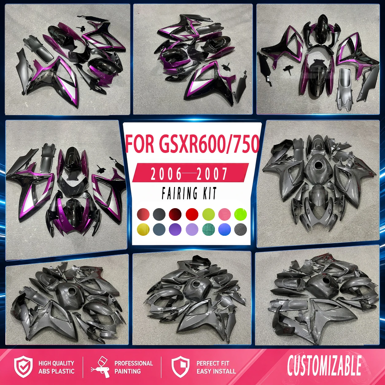 Injection Fairing Kit 2006 2007 GSXR600 750 ABS Painted Fairings Set Injection Molding Fit for 06 07 GSXR750 600