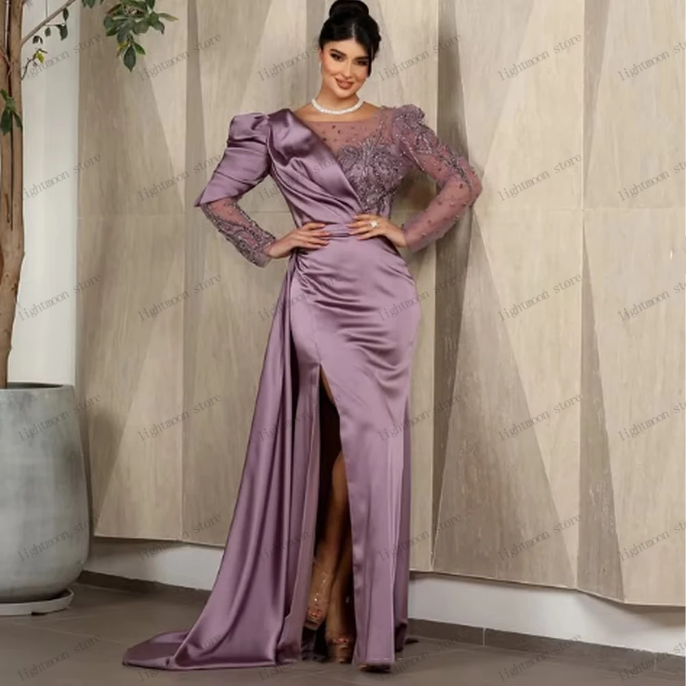 

Elegant Evening Dresses Vintage Satin Prom Dress Charming Robes Lace Appliques Full Sleeves Vestidos De Gala Customized 2026